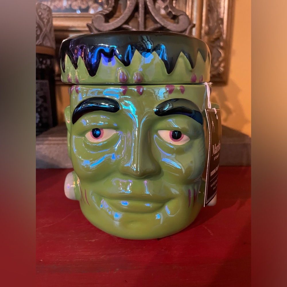 MARTHA STEWART Ceramic Frankenstein 2 wick Candle Bobbing For Apples Halloween